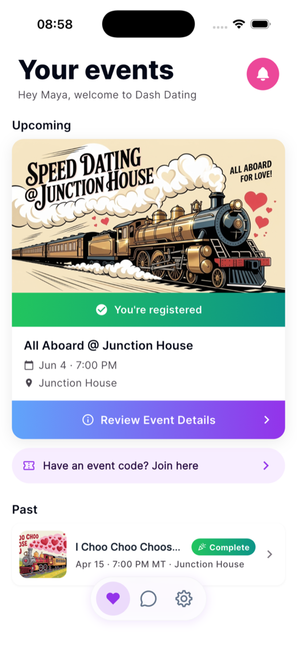 Dater home — registered for All Aboard @ Junction House, Review Event Details