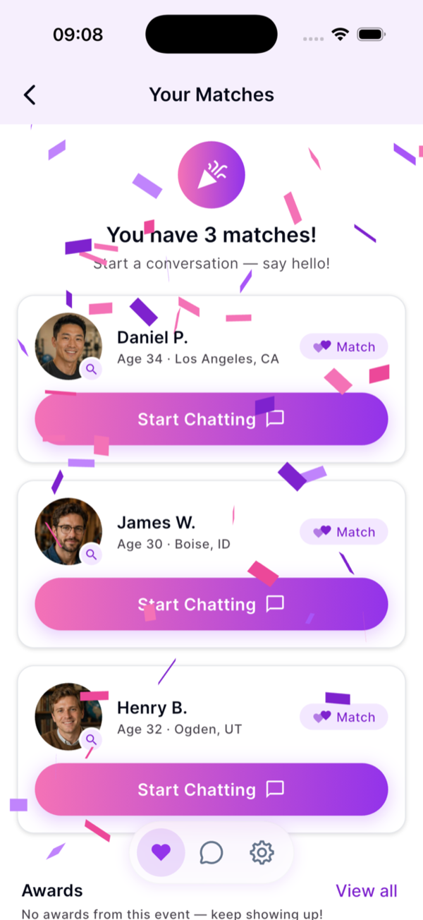 Dater mutual matches reveal with confetti