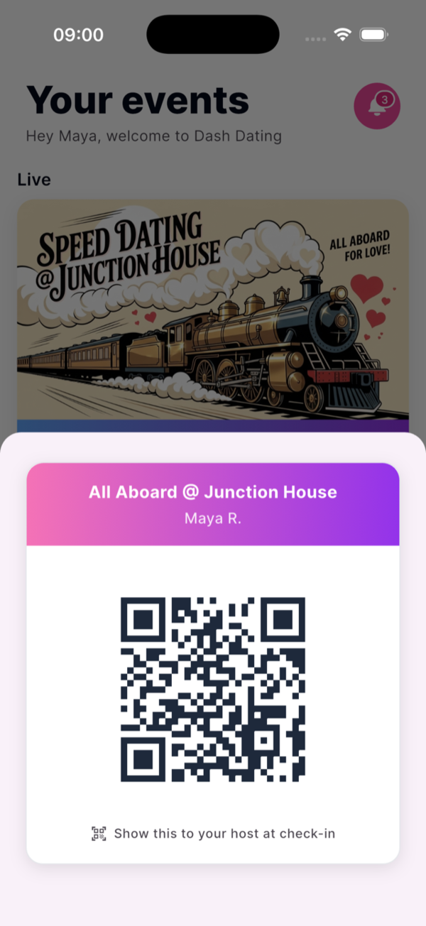Dater QR ticket on the home screen