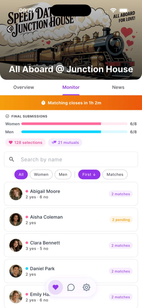Host monitor matches tab during the matching window